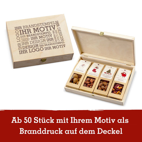 4 Weihnachts-Snacks in der Birkenholzbox - wellnuss Premium Präsente