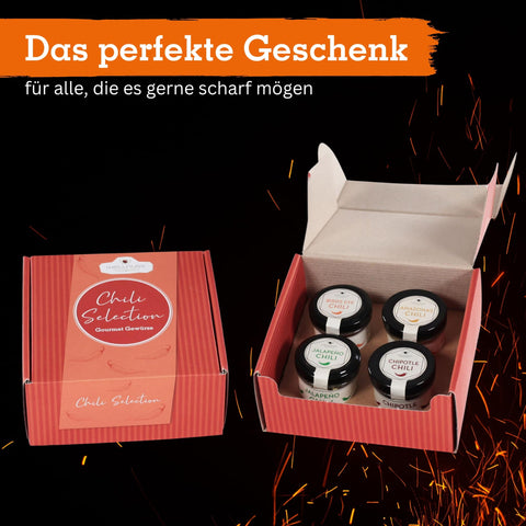 Geschenkset mit 4 Chilisorten im edlen Geschenkkarton - wellnuss Premium Präsente