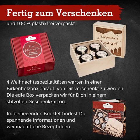 Gourmetkästchen mit Lebkuchengewürz, Glühweingewürz, Chai Tee und Haselnusskerne mit Vollmilchschokolade & Zimt - wellnuss Premium Präsente