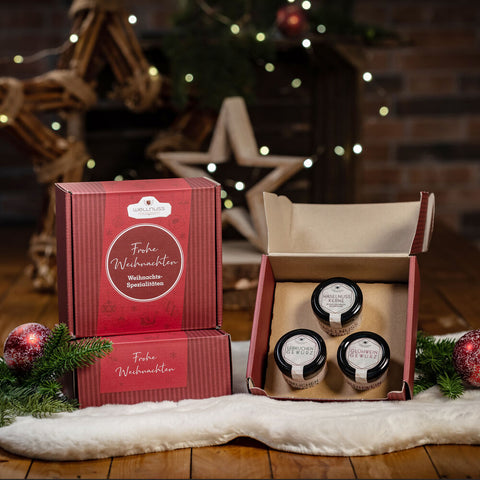 Geschenkkarton mit 3 Weihnachts-Spezialitäten im Glas - wellnuss Premium Präsente