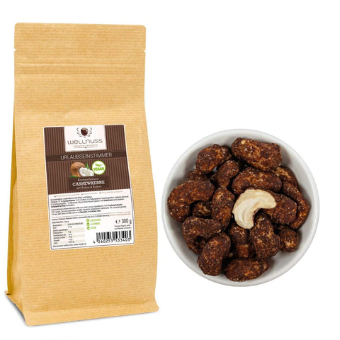 Urlaubseinstimmer - Karamellisierte Cashewkerne mit Kokos & Kakao (300 g) - wellnuss Premium Präsente