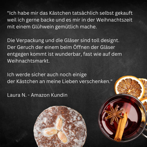 Gourmetkästchen mit Lebkuchengewürz, Glühweingewürz, Chai Tee und Haselnusskerne mit Vollmilchschokolade & Zimt - wellnuss Premium Präsente