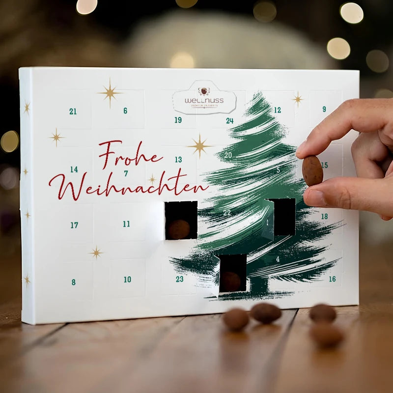 Premium Adventskalender - gefüllt mit 24 Trüffelmandeln mit Kakao