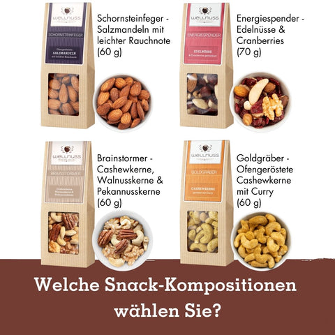 4 Premium Snacks in der Birkenholzbox - wellnuss Premium Präsente