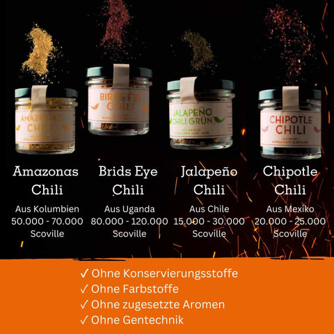 Geschenkset mit 4 Chilisorten im edlen Geschenkkarton - wellnuss Premium Präsente
