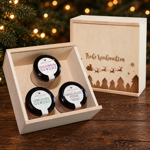 Gourmetkästchen mit 3 Weihnachtsspezialitäten im Glas