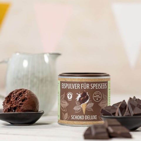Eispulver Schoko Deluxe (120g) & Eismixglas im Geschenkkarton - wellnuss Premium Präsente