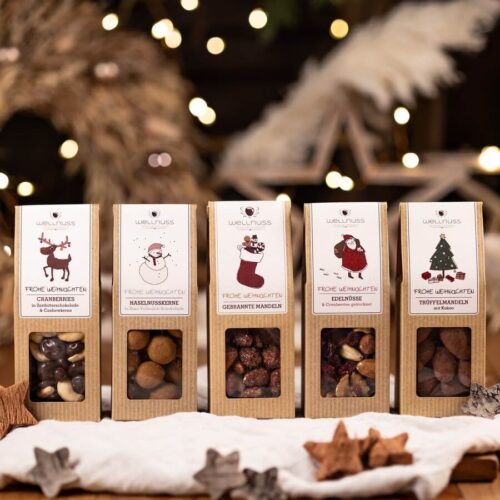 Gebrannte Mandeln und Schokoladenpralinien - Nachhaltige Werbegeschenke zu Weihnachten